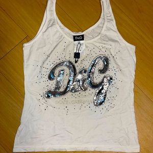 Dolce & Gabbana White Tank Top with Silver Accents
